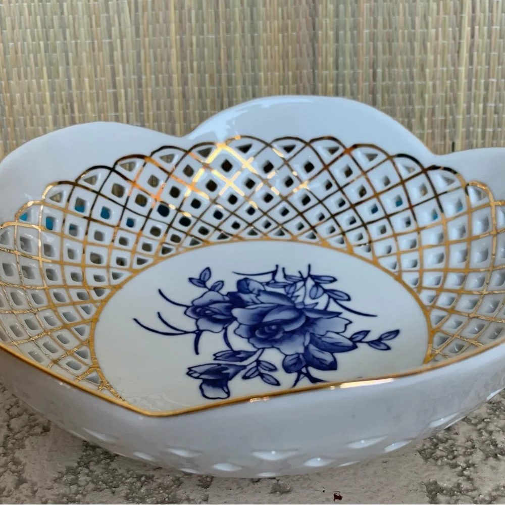 Venezia Elegant Blue and Gold Floral Porcelain Bowl